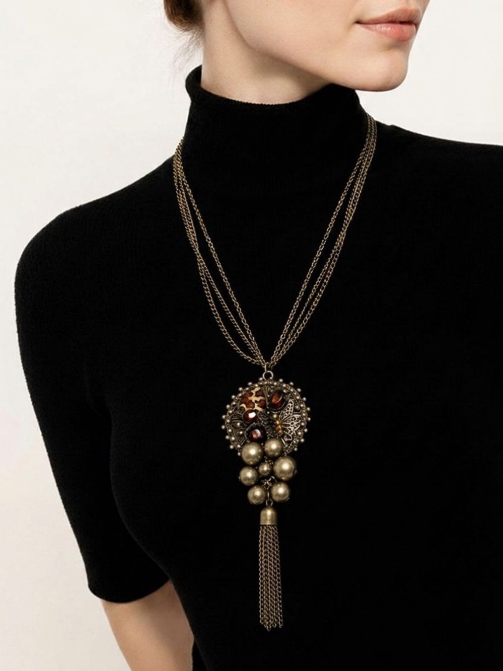 JEWELRY SET Leopard Print & Antique Gold Necklace/Earring Set 2 Pieces